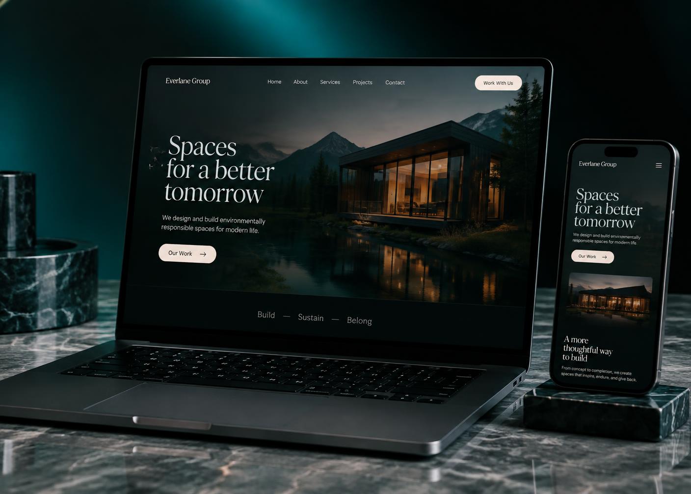 A published site shown on a laptop and a phone